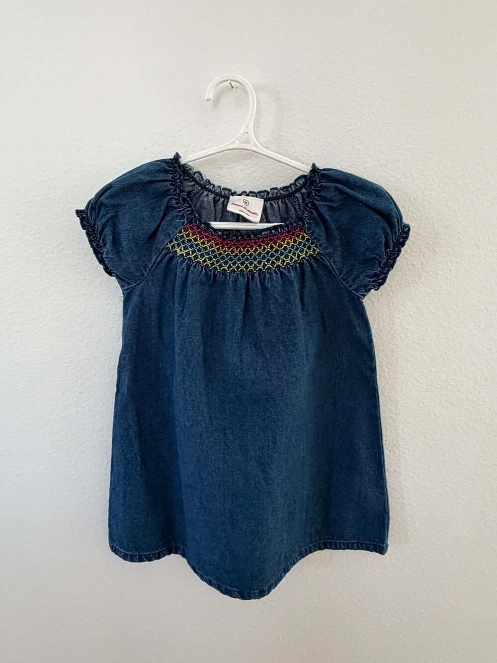 Hanna Andersson Denim Dress Size 90 Smocked Rainbow